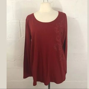 Lauren Ralph Lauren Red Embellished Tee Ling Sleev